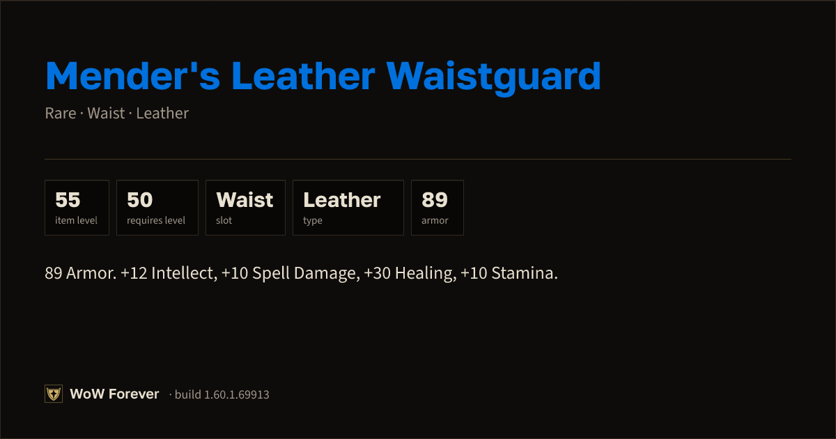 The preview card for Mender's Leather Waistguard - Rare Leather Waist