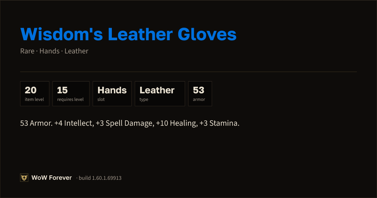 The preview card for Wisdom's Leather Gloves - Rare Leather Hands