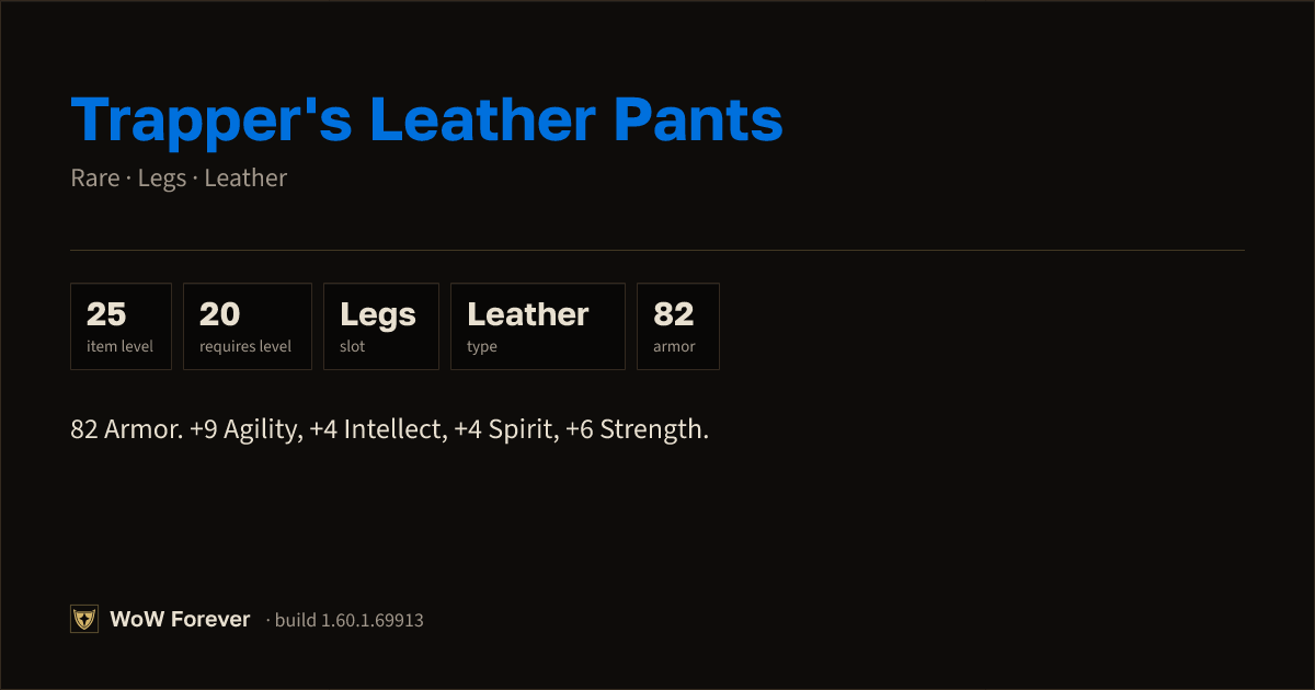 The preview card for Trapper's Leather Pants - Rare Leather Legs