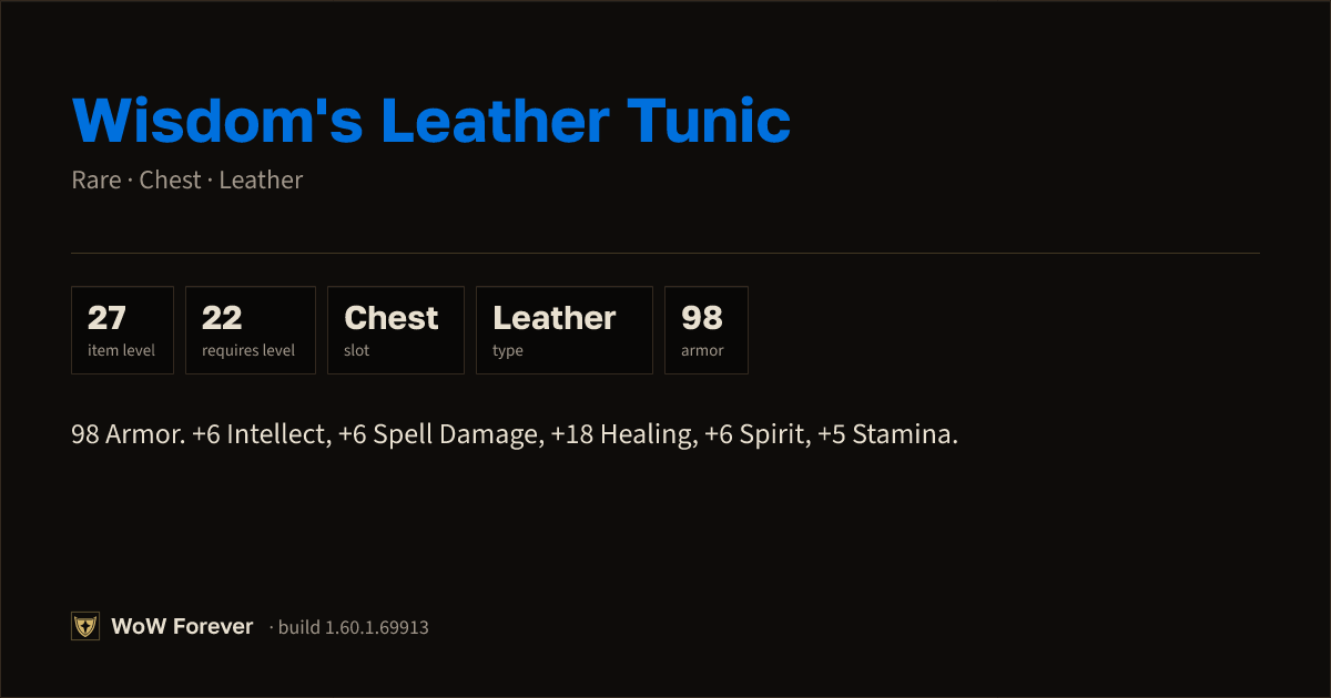 The preview card for Wisdom's Leather Tunic - Rare Leather Chest