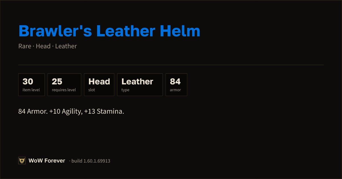 The preview card for Brawler's Leather Helm - Rare Leather Head
