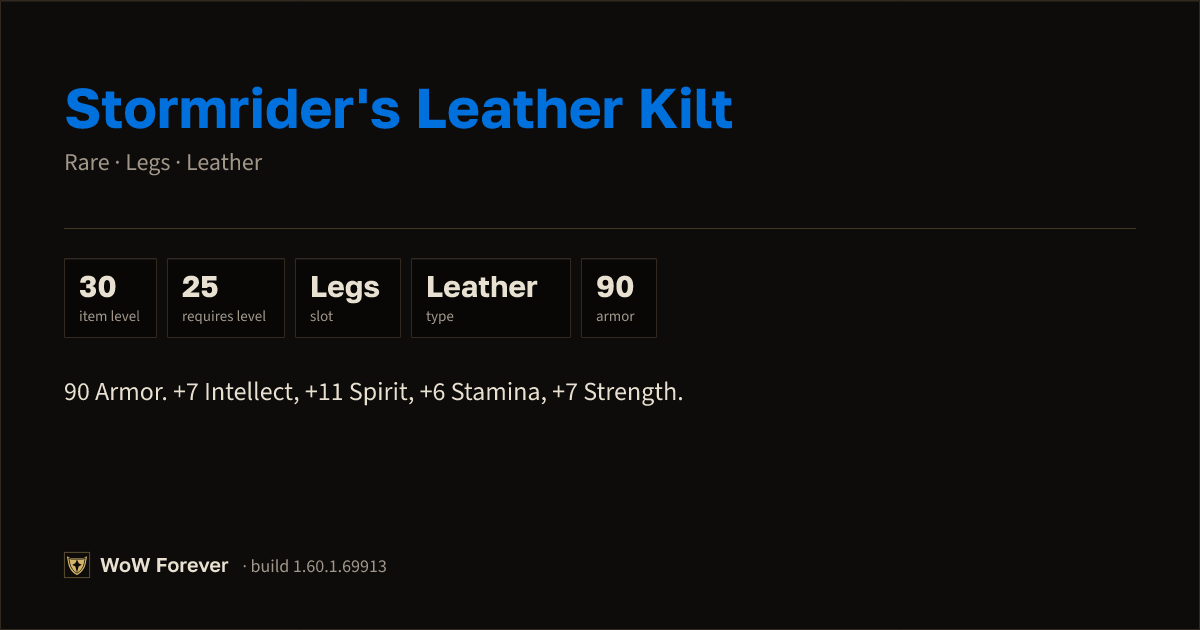The preview card for Stormrider's Leather Kilt - Rare Leather Legs