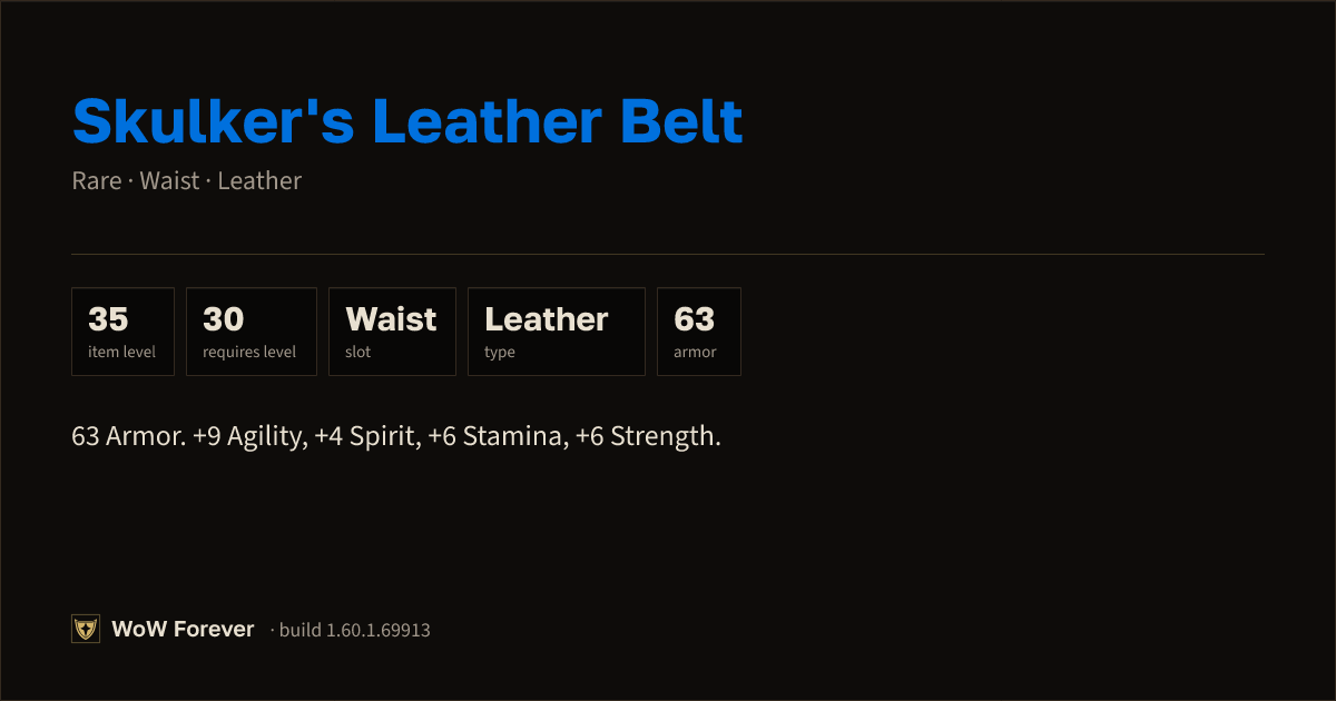 The preview card for Skulker's Leather Belt - Rare Leather Waist