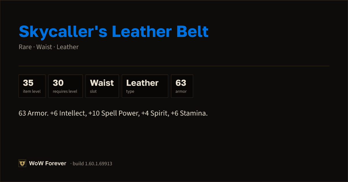 The preview card for Skycaller's Leather Belt - Rare Leather Waist