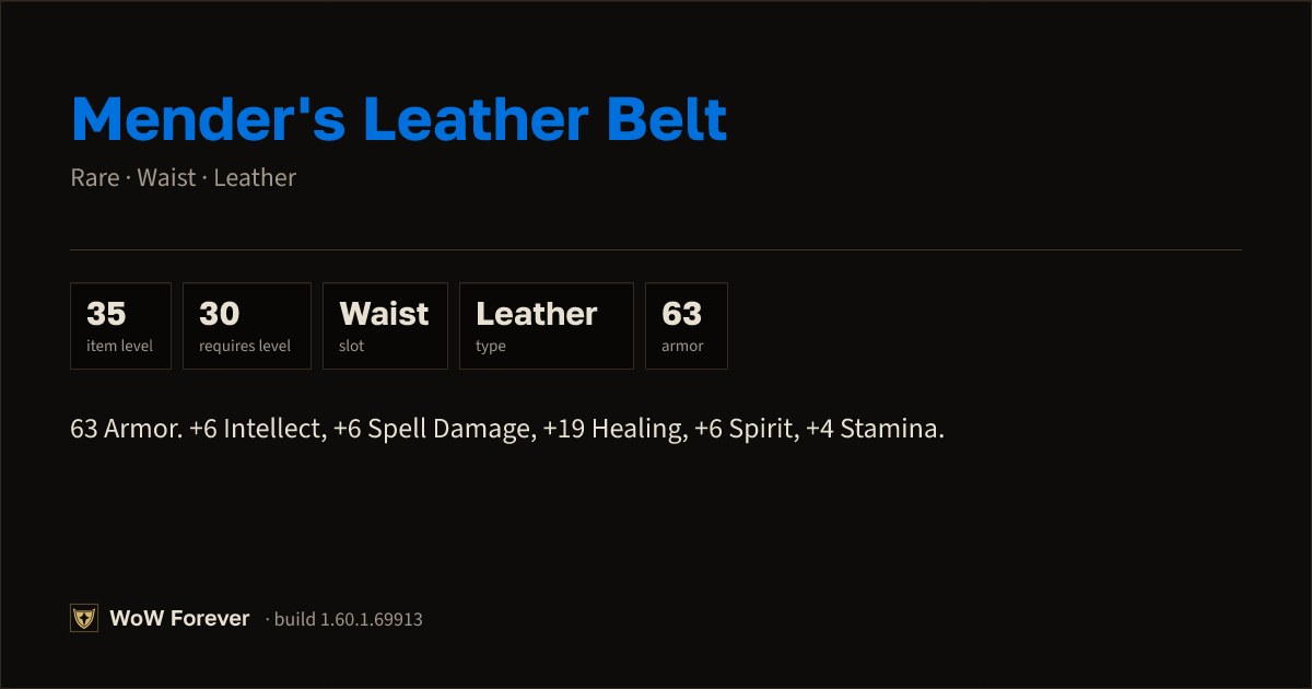 The preview card for Mender's Leather Belt - Rare Leather Waist