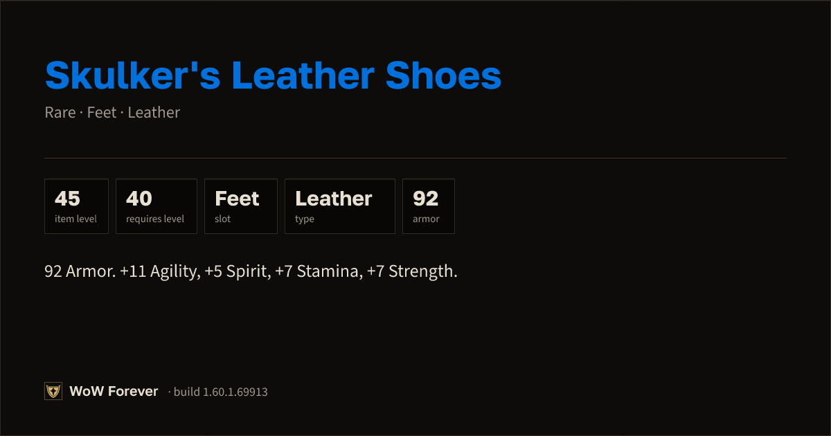 The preview card for Skulker's Leather Shoes - Rare Leather Feet