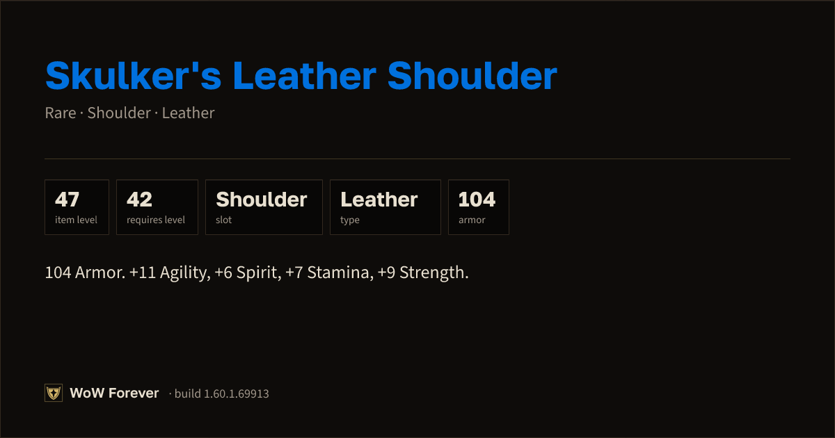 The preview card for Skulker's Leather Shoulder - Rare Leather Shoulder