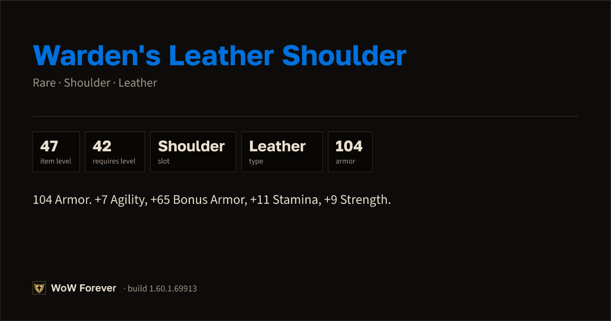 The preview card for Warden's Leather Shoulder - Rare Leather Shoulder