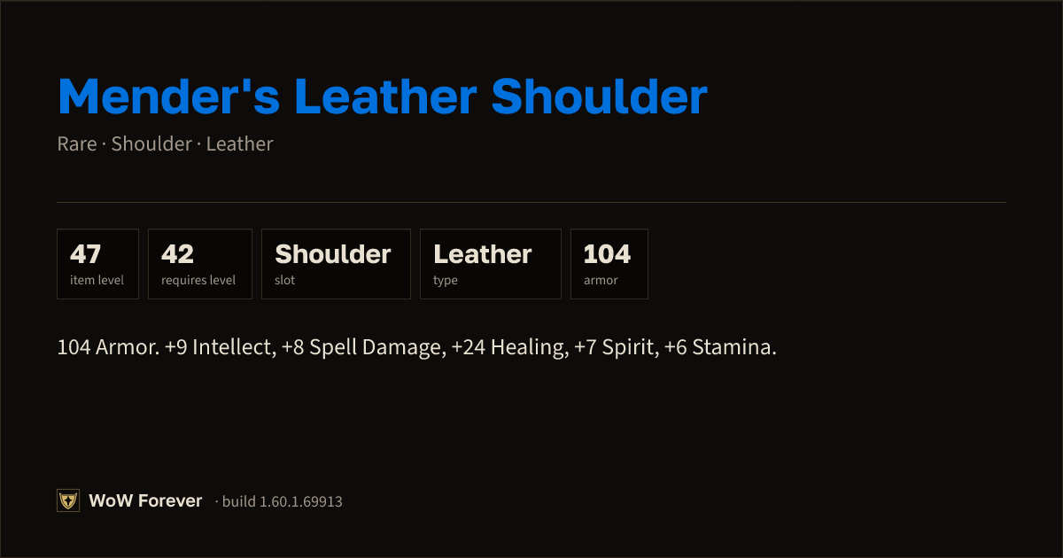 The preview card for Mender's Leather Shoulder - Rare Leather Shoulder