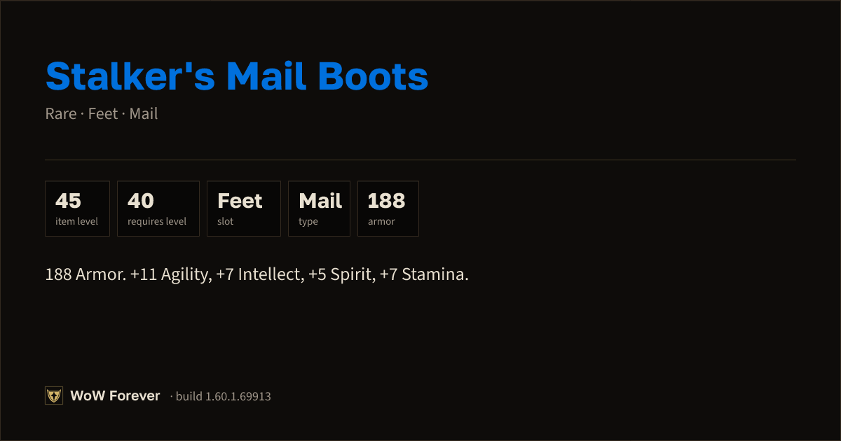 The preview card for Stalker's Mail Boots - Rare Mail Feet