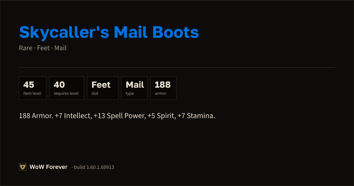 The preview card for Skycaller's Mail Boots - Rare Mail Feet