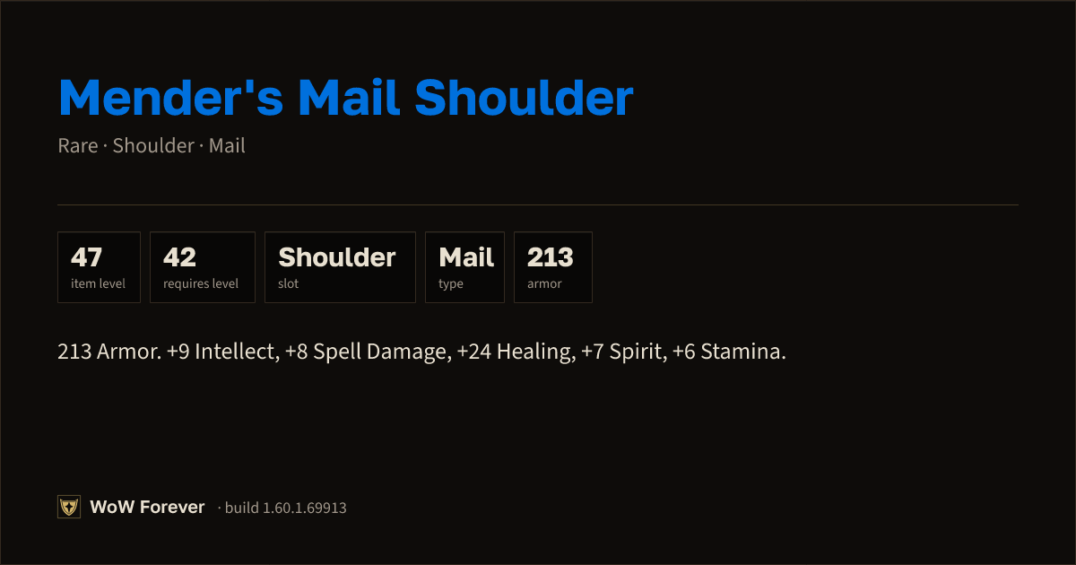 The preview card for Mender's Mail Shoulder - Rare Mail Shoulder