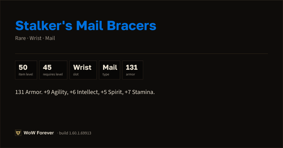 The preview card for Stalker's Mail Bracers - Rare Mail Wrist