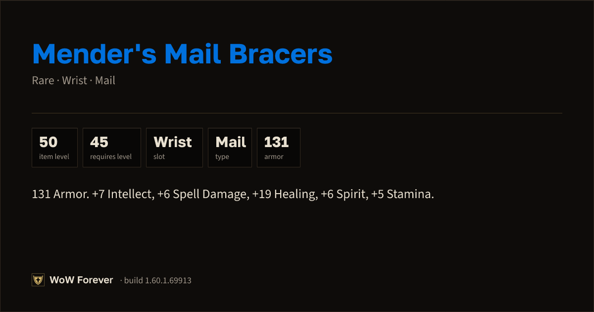 The preview card for Mender's Mail Bracers - Rare Mail Wrist