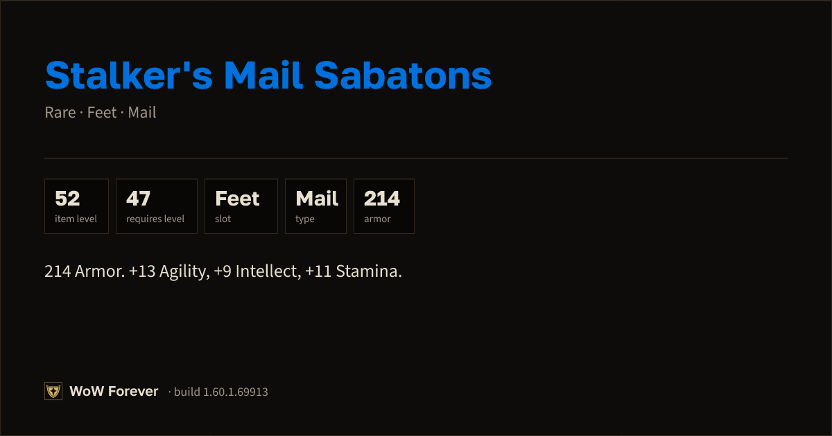 The preview card for Stalker's Mail Sabatons - Rare Mail Feet