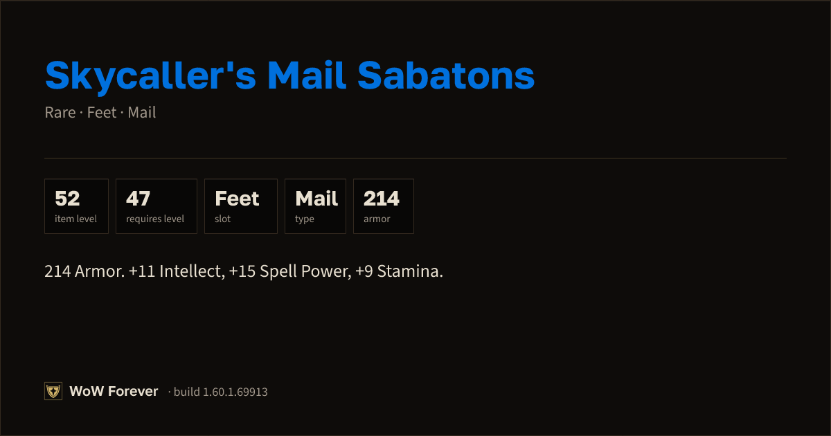 The preview card for Skycaller's Mail Sabatons - Rare Mail Feet