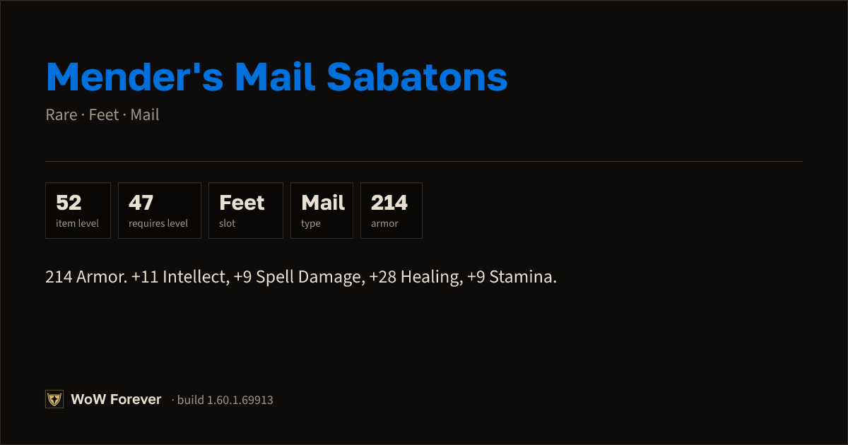 The preview card for Mender's Mail Sabatons - Rare Mail Feet