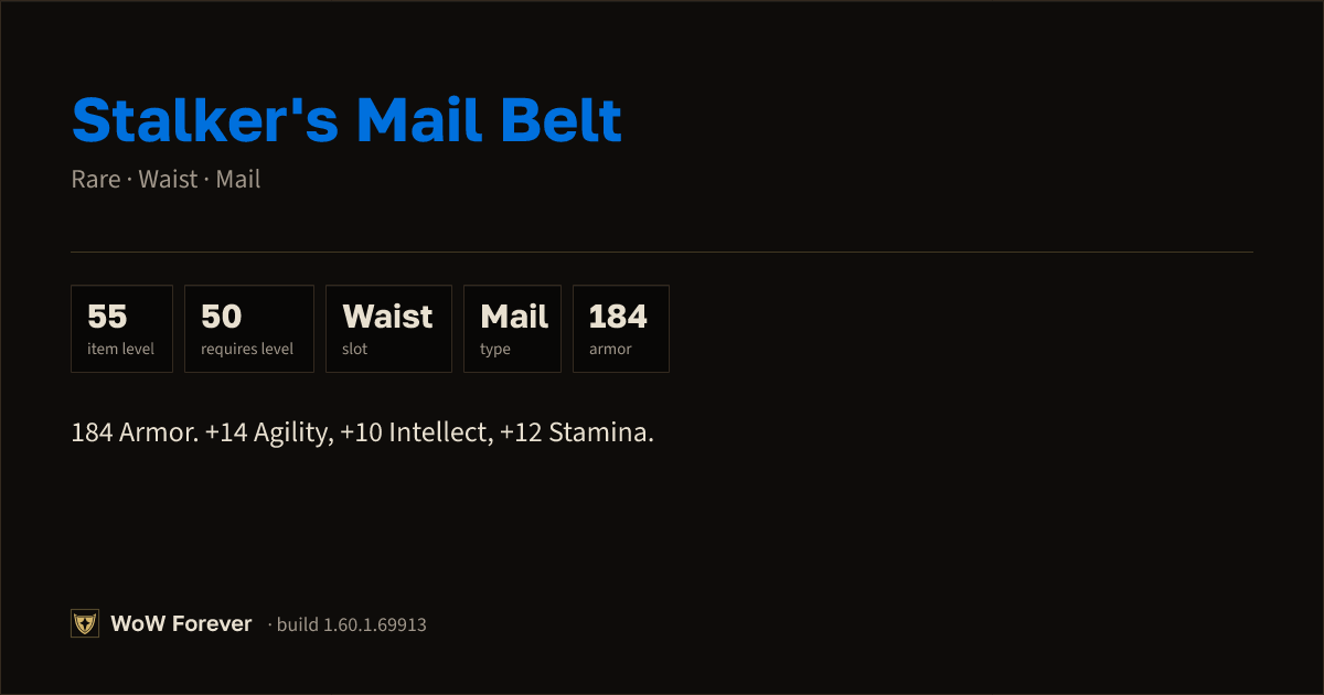 The preview card for Stalker's Mail Belt - Rare Mail Waist