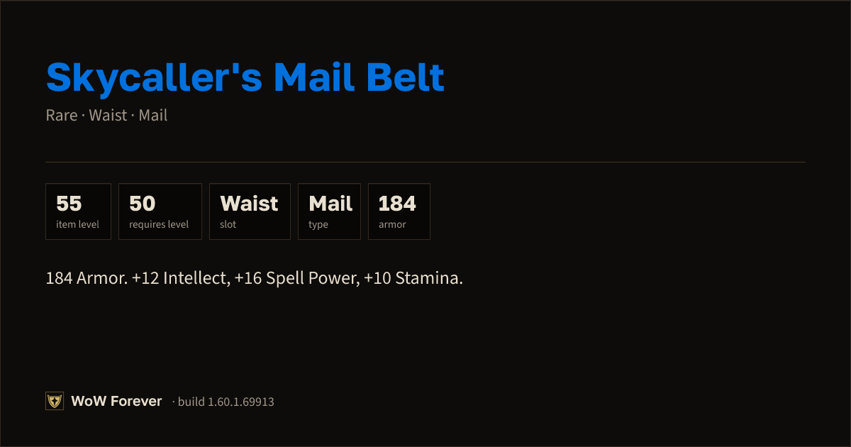 The preview card for Skycaller's Mail Belt - Rare Mail Waist