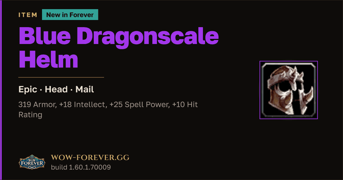 The preview card for Blue Dragonscale Helm - Epic Mail Head