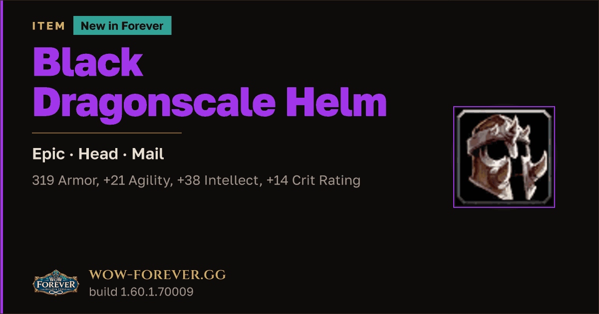 The preview card for Black Dragonscale Helm - Epic Mail Head