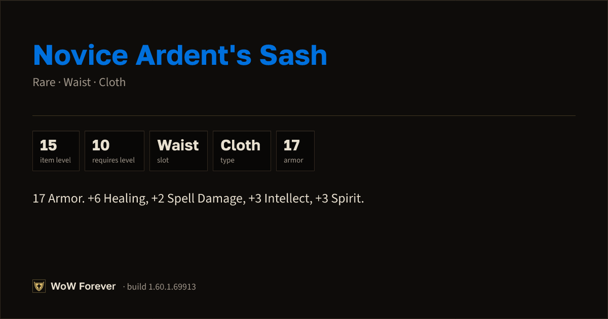 The preview card for Novice Ardent's Sash - Rare Cloth Waist