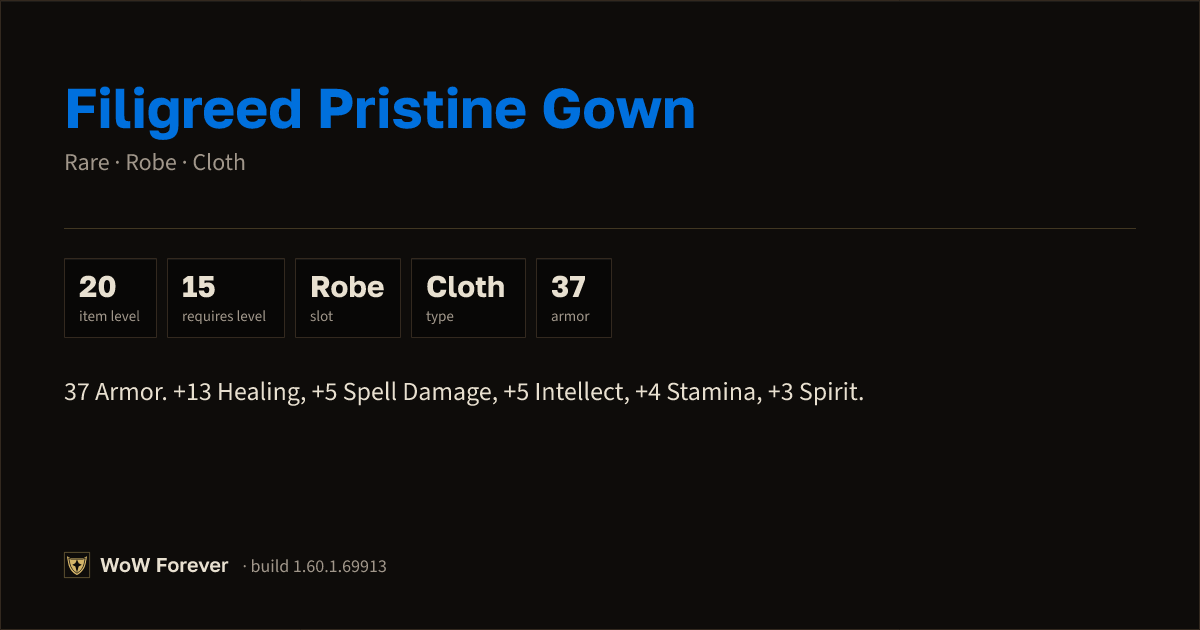 The preview card for Filigreed Pristine Gown - Rare Cloth Robe