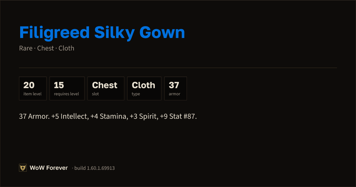 The preview card for Filigreed Silky Gown - Rare Cloth Chest