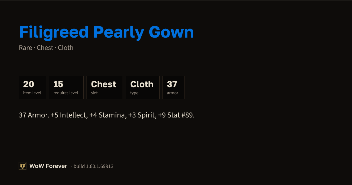 The preview card for Filigreed Pearly Gown - Rare Cloth Chest