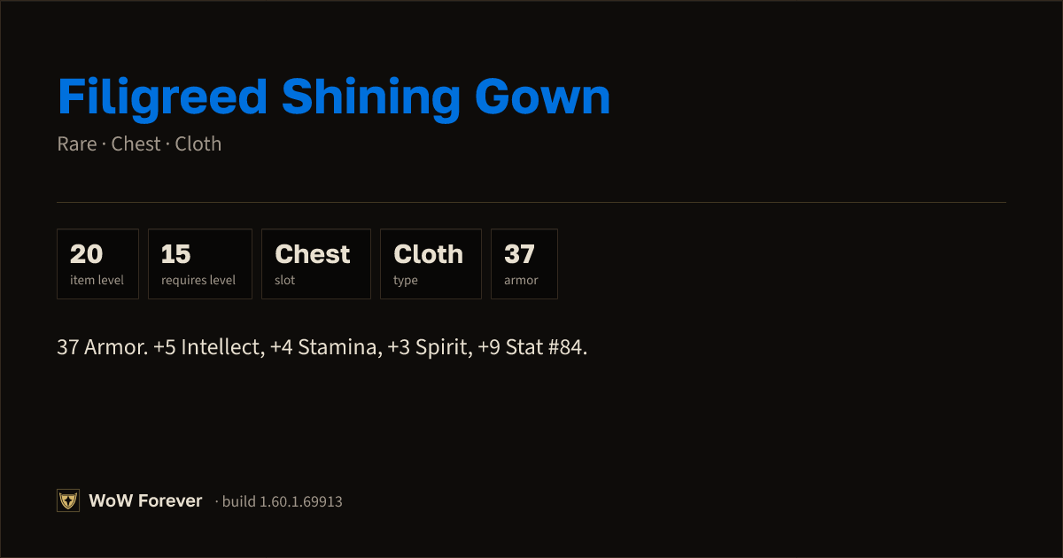 The preview card for Filigreed Shining Gown - Rare Cloth Chest