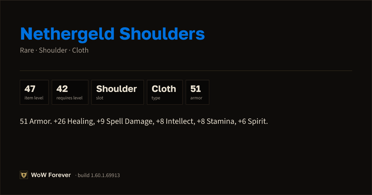 The preview card for Nethergeld Shoulders - Rare Cloth Shoulder