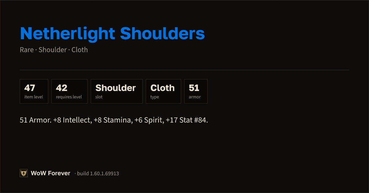 The preview card for Netherlight Shoulders - Rare Cloth Shoulder