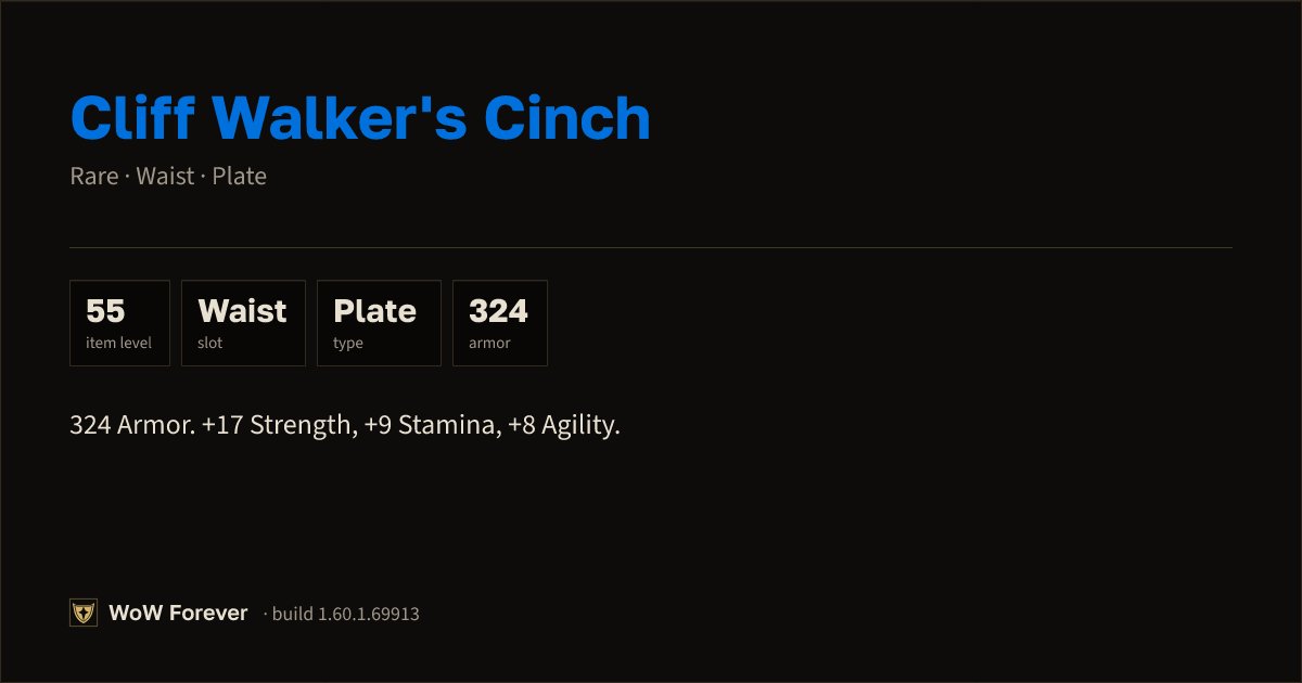 The preview card for Cliff Walker's Cinch - Rare Plate Waist