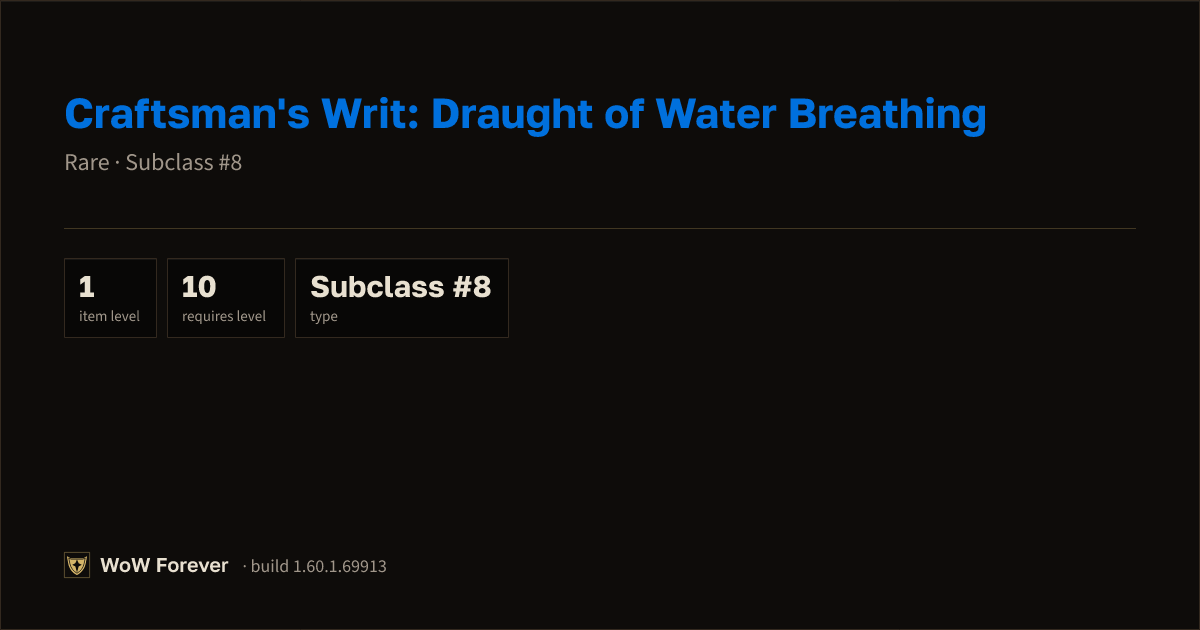 The preview card for Craftsman's Writ: Draught of Water Breathing - WoW Forever Item