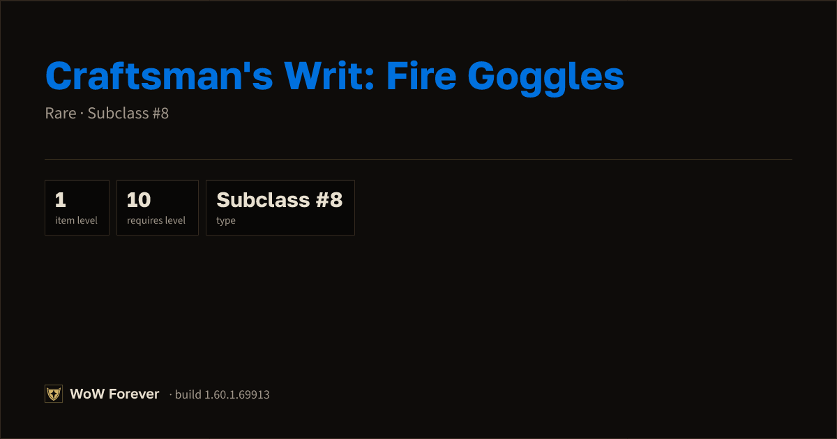 The preview card for Craftsman's Writ: Fire Goggles - Rare Consumable