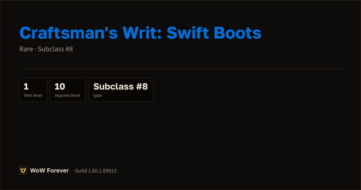 The preview card for Craftsman's Writ: Swift Boots - Rare Consumable