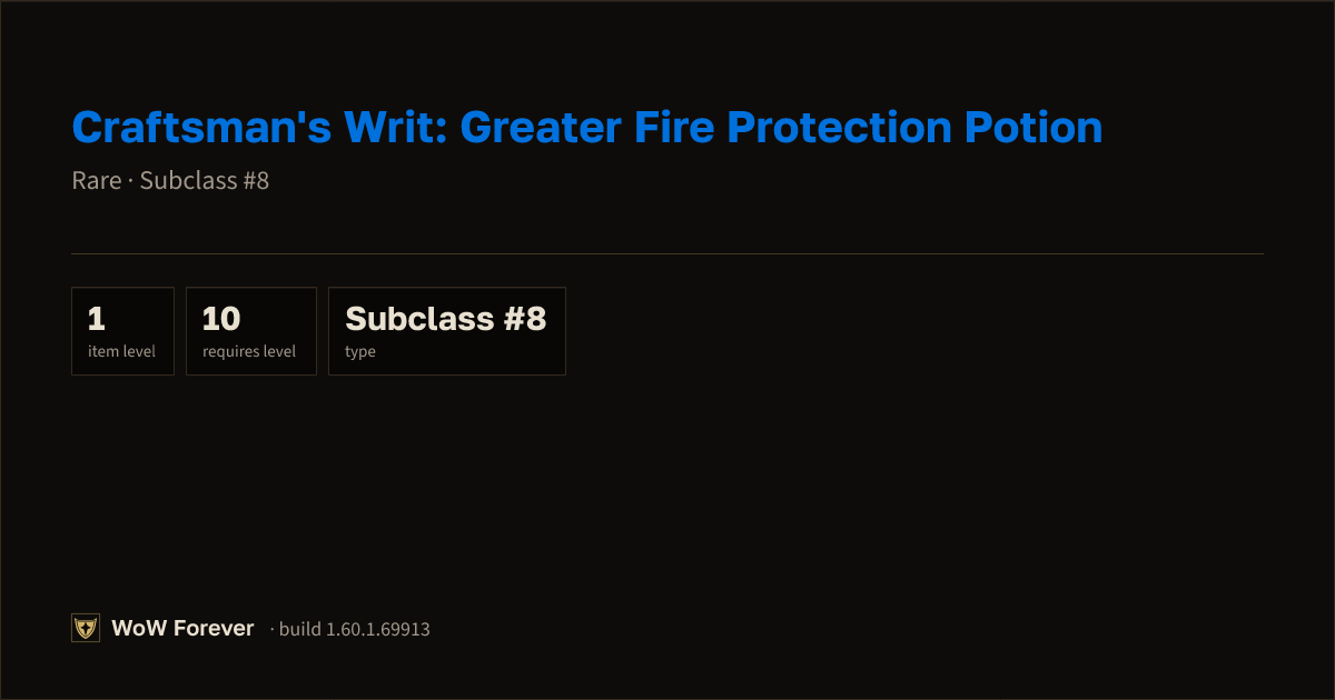 The preview card for Craftsman's Writ: Greater Fire Protection Potion