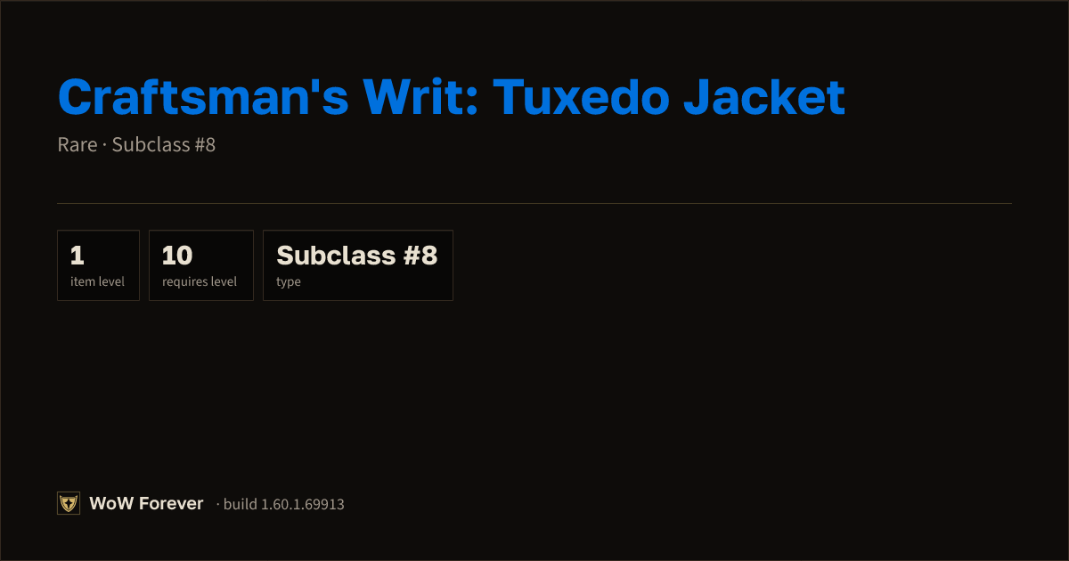 The preview card for Craftsman's Writ: Tuxedo Jacket - Rare Consumable