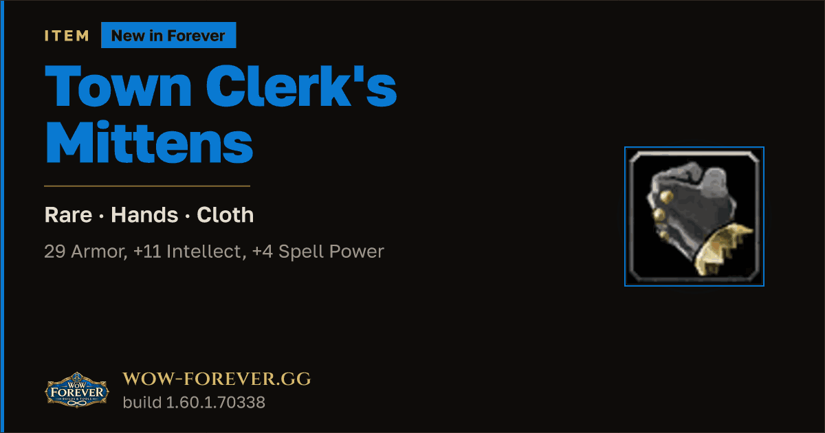 The preview card for Town Clerk's Mittens