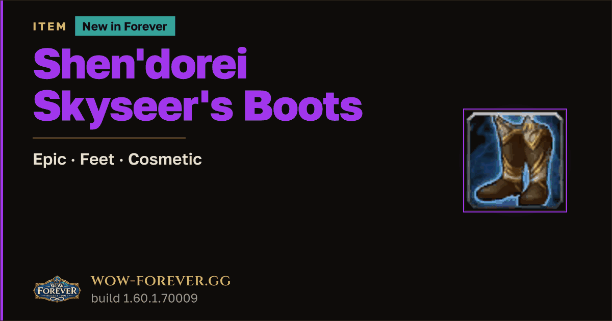 The preview card for Shen'dorei Skyseer's Boots - Epic Feet-Slot Item