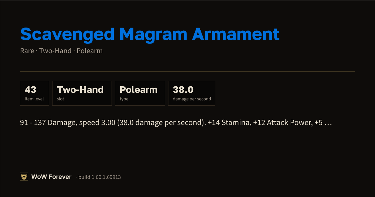 The preview card for Scavenged Magram Armament - Rare Two-Hand Polearm