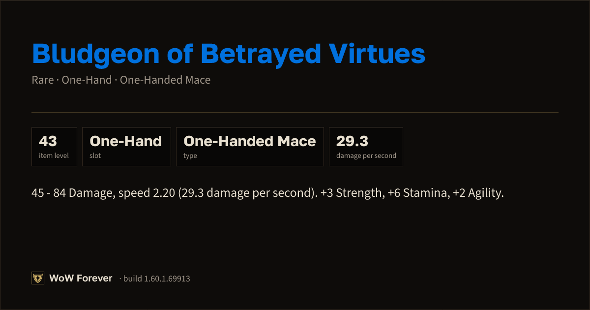 The preview card for Bludgeon of Betrayed Virtues - Rare One-Hand Mace