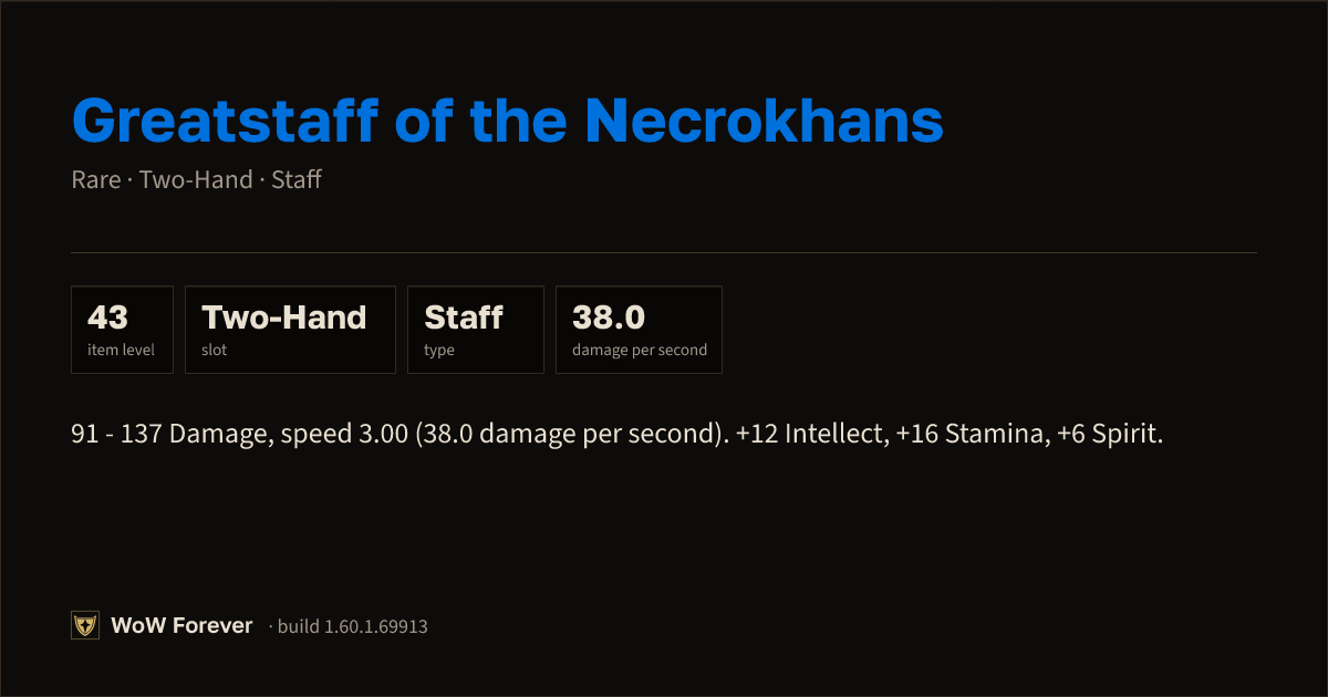 The preview card for Greatstaff of the Necrokhans - Rare Two-Hand Staff