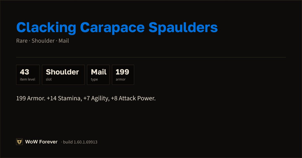 The preview card for Clacking Carapace Spaulders - Rare Mail Shoulder