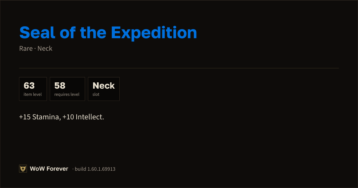 The preview card for Seal of the Expedition (Item level 63)
