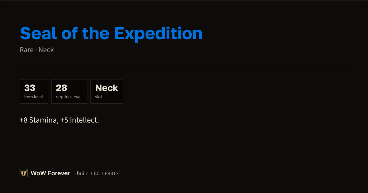 The preview card for Seal of the Expedition (Item level 33)