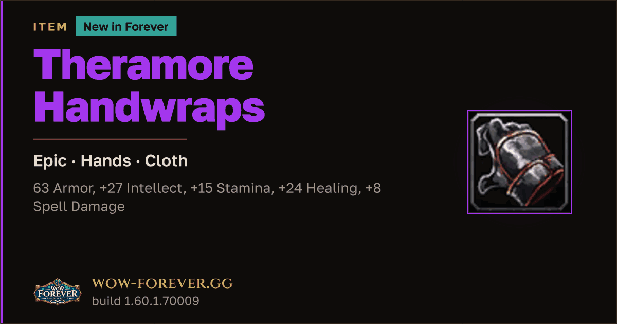 The preview card for Theramore Handwraps (Item level 65)