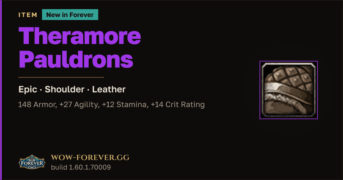 The preview card for Theramore Pauldrons - Epic Leather Shoulder