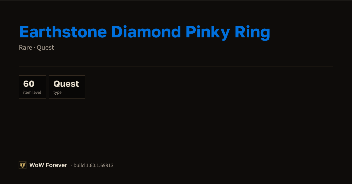 The preview card for Earthstone Diamond Pinky Ring - Rare Quest Item