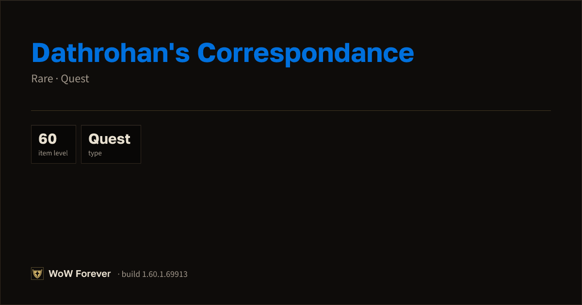The preview card for Dathrohan's Correspondance - Rare Quest Item